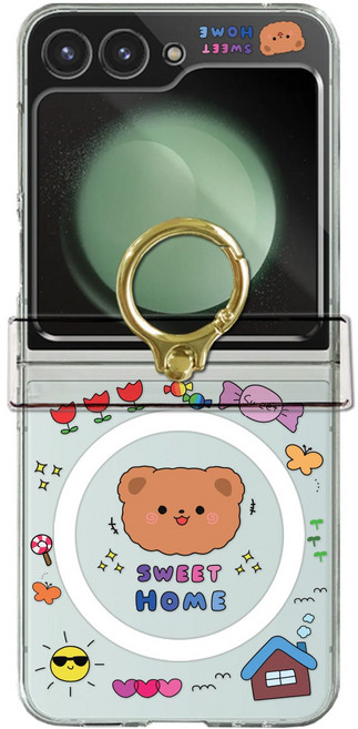 갤럭시Z플립 5 6 애니멀 드로잉 패턴 파스텔 카드수납 하드케이스 (맥세이프 호환)