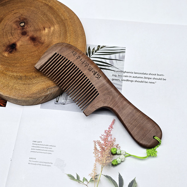 경일문화가게 전통 원목 얼레빗 나무빗 두피마사지, 자루빗 촘촘, 1개, 대추나무