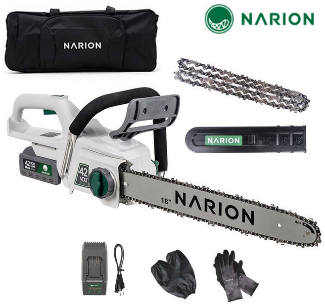 나리온 42V 무선 전기톱 40CM FNJ160R 충전 체인톱 전동톱 전용가방 풀세트, 4Ah 배터리1개세트, 1세트