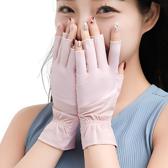 쿨 반장갑 여성 여름 운전 등산 자전거 장갑 봄 여자 손가락, 1개, 핑크