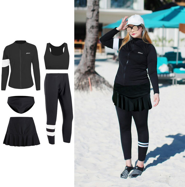 大碼新款水母衣 潛水服長袖長褲 防曬速乾泳衣 紫玉蘭 BHJ 2115, 黑色,5XL