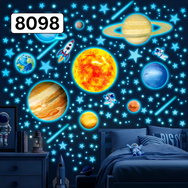 DECOWALL 야광 스티커 4종. 해양동물 우주 유니콘 공룡 벽 인테리어