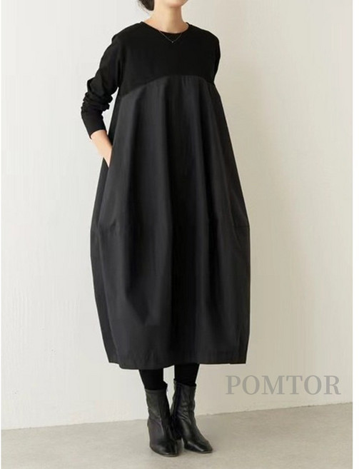 POMTOR 여성 봄 가을 루즈핏 고급진 롱 원피스