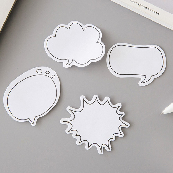 말풍선 포스트잇 (4종세트) 점착메모지 문구 학용품, 화이트, 4개, 30매