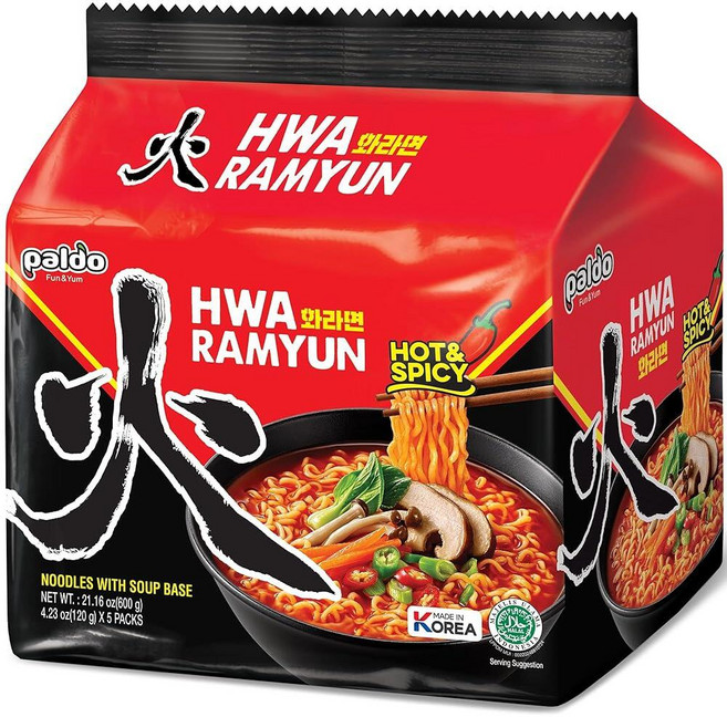 Paldo Hwa Ramyun 콩 펩타이드 핫 & 스파이시 누들 119.9g 4.2온스 20개 팩 264987, 4.23 Ounce (Pack of 20)