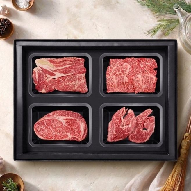 기타 1++등급 제주 한우 등심 선물세트 1.2kg (윗등심 400g+살치 200g+아래등심 400g+새우살 200g), 1박스