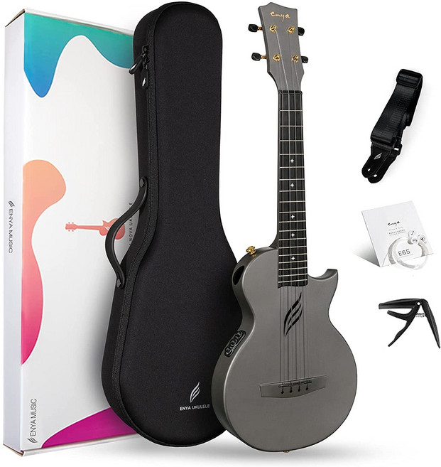 Enya Tenor Ukulele 26 Inch 우쿨렐레 Carbon Fiber Acousticplus Cutaway Travel Ukelele Nova UE Pro, Black, 1개