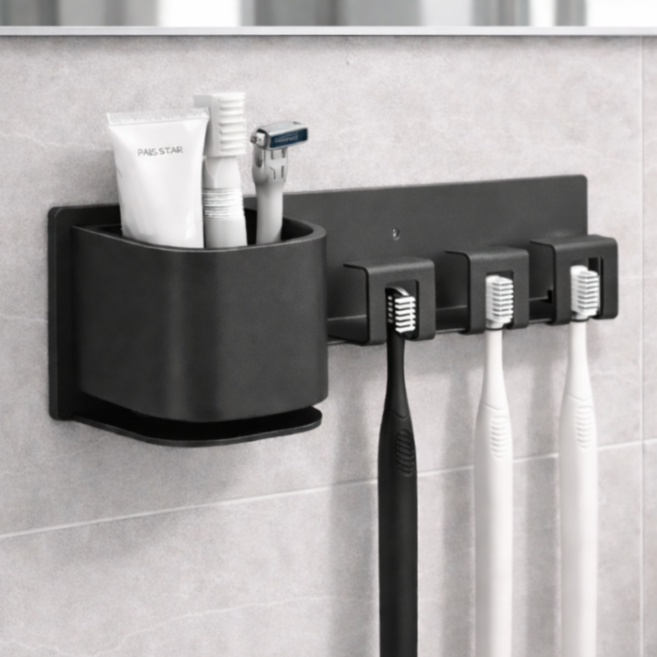 스텐로그 욕실 필수템 미니멀리즘 무타공 칫솔 거치대, 그레이 3구, 1개