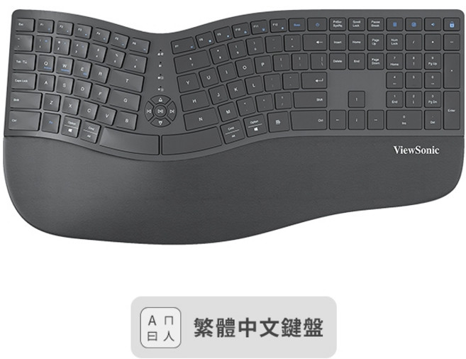 ViewSonic KW980 人體工學藍牙無線薄膜鍵盤, 黑色