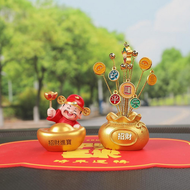財神爺彈簧汽車擺件, 暴富 招財財神錢袋 紅墊, 1個