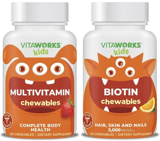 Kids Multivitamin Chewables + Biotin 5000mcg Chewables Bundle, 1개, 120정 - 쿠팡