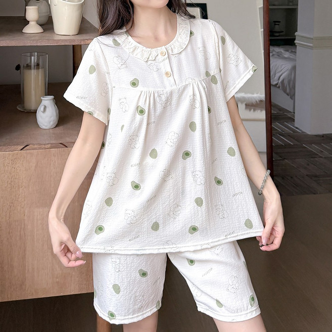 엘라운지 루즈핏 프릴 요루 반팔 상하세트 잠옷