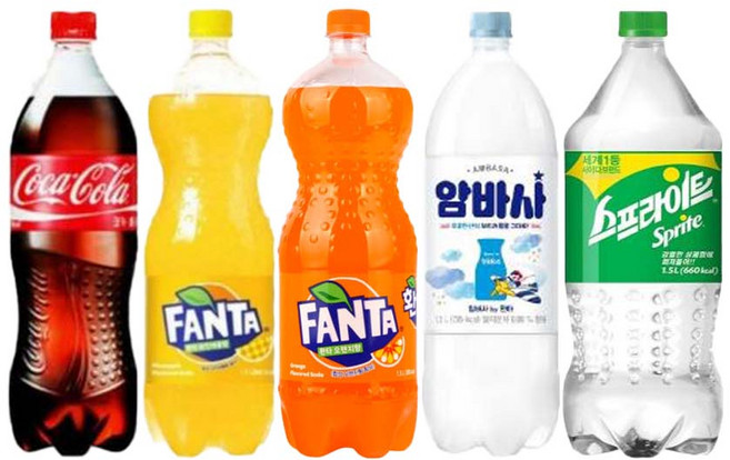 [드링킹] 코카콜라+환타 오렌지+환타 파인애플+암바사+스프라이트 1.5L 대용량 탄산음료 혼합세트, 5개