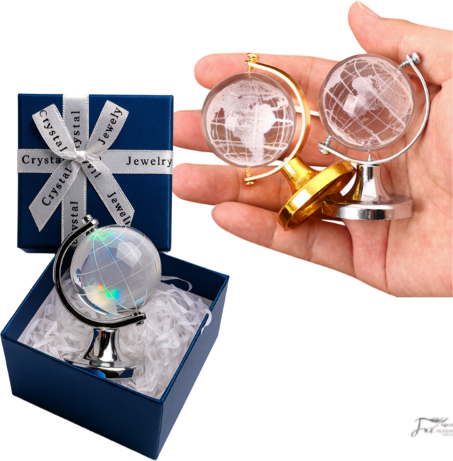크리스탈 미니 지구본 오브제 인테리어 장식 소품 선물용, 실버