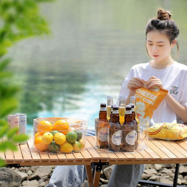 1+1 다용도 캠핑 휴대용 접이식 대야 여행 출장 빨래 대야 야외 피크닉 과일 바구니, 투명 스몰, 2개