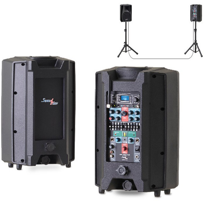 챔프 ST200 국산 버스킹 스테레오 앰프 200W+200W (삼각대 별도구매), 헤드셋마이크2개, 2채널