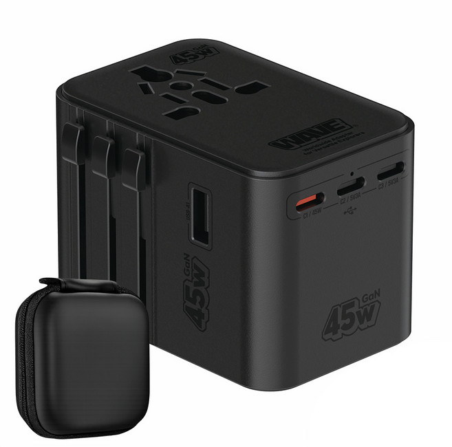 이어맥 2500W 드라이기 사용 가능 고출력 GaN 45W 초고속 충전 해외 여행용 멀티 플러그 어댑터 블랙, 1개