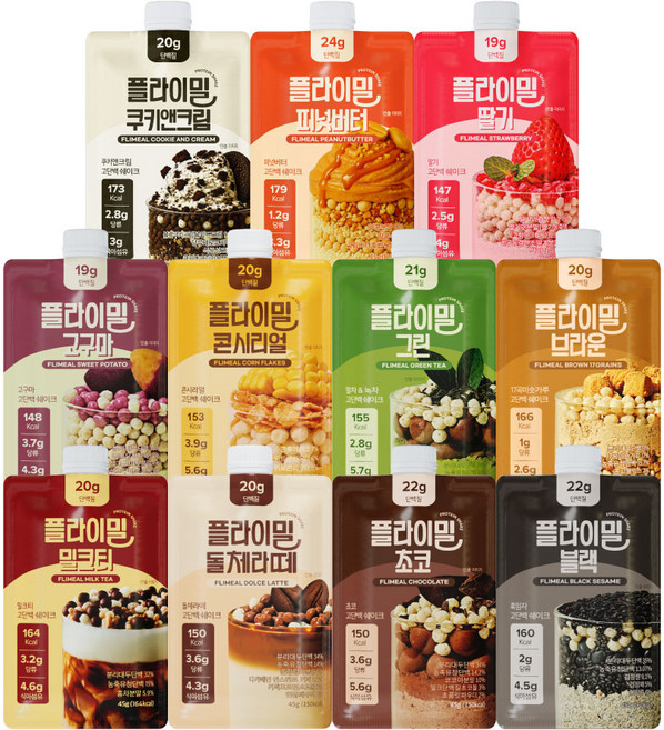 플라이밀 단백질 쉐이크 파우치 스타터팩 11종 11가지 맛, 45g, 11개