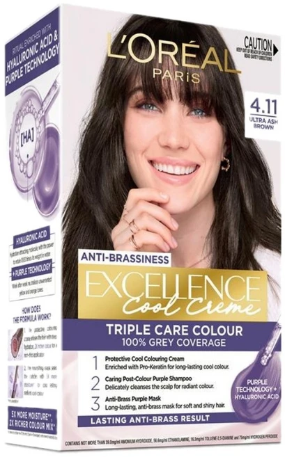 로레알파리 엑설런스 쿨 크림 울트라 애쉬 브라운 염색약 4.11 LOreal Paris Excellence Cool Creme Ultra Ash Brown, 애쉬브라운, 1개 - 쿠팡