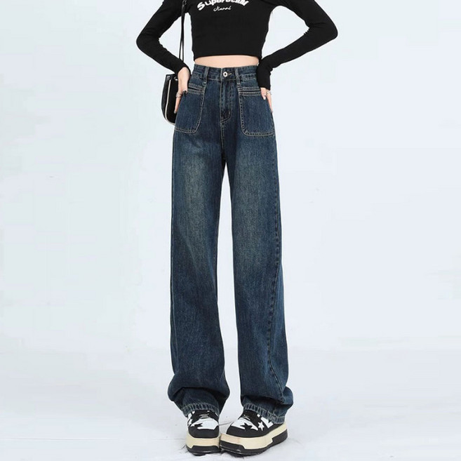 SAHIENR 여성 하이웨스트 와이드 데님 팬츠 ANZ03