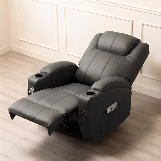 [쿠팡단독 8000원 즉시할인쿠폰] 에보니아 이오 1인용 전동리클라이너 컵홀더형 에어레더, 다크그레이