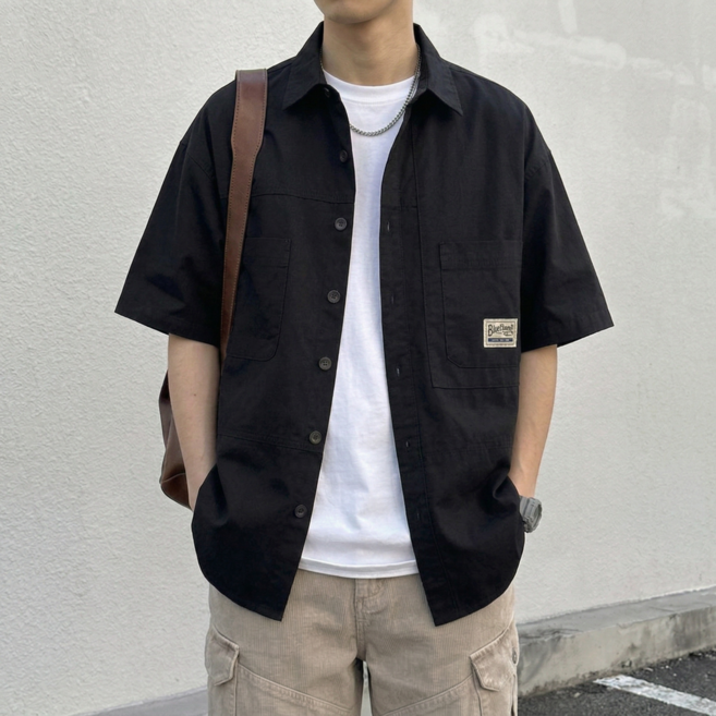 스타일닥터 남성용 여름 빅사이즈 반팔셔츠 자켓 오버핏 100% 순면 반팔 셔츠 빈티지 캐주얼