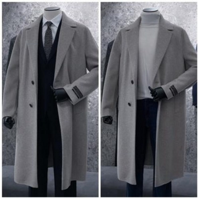 트루젠 베이지 프리미엄 핸드메이드(+구스패탈부착) 캐시미어블렌드 세미오버핏 남자 롱코트 328813032041-1