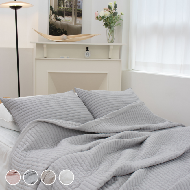 국내산 모달100 침대패드 피그먼트 이불 겸 패드 스프레드 이불, 그레이