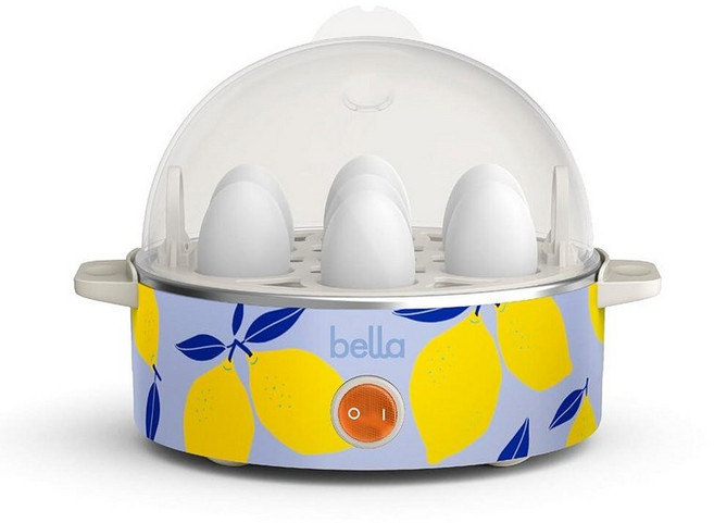 Bella 전기 계란 쿠커 계란 7개 용량 트레이 싱글 스택 데친 스크램블 단단한 중간 및 부드러운 삶은 계란 오믈렛 및 찐 만두용 자동 차단 360와트 블루, BELL 벨a 전기 계란 쿠커, 7개 용량 트레이, 싱