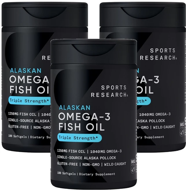 스포츠리서치 1040mg 오메가-3 피쉬 오일 트리플 스트렝스 소프트젤, 180정, 3개 - 쿠팡