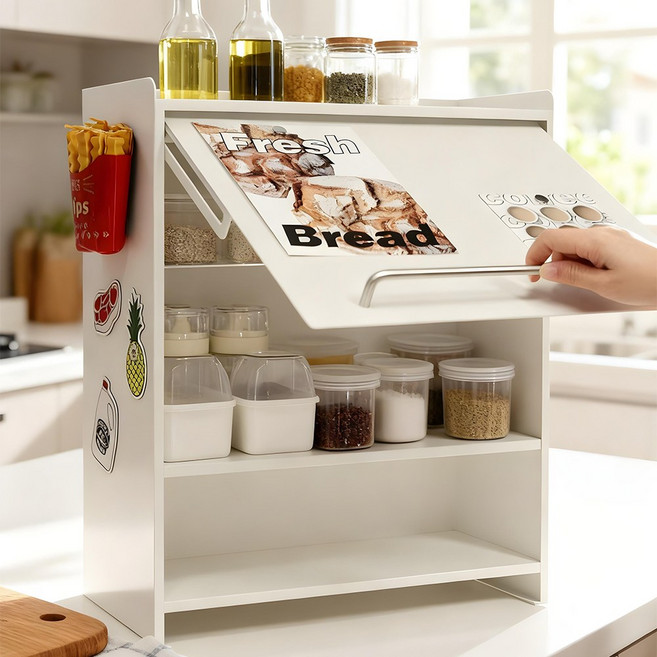 마치홈 플랩도어 철제 수납장 식탁정리함, 1개, 화이트