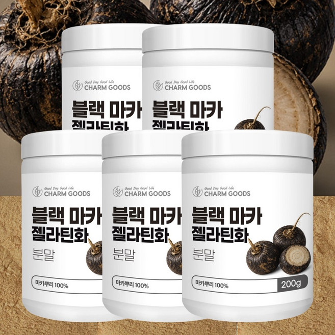 페루산 블랙 마카 젤라틴화 분말 파우더 가루 마카100%, 5개, 200g