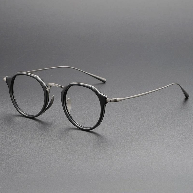 일본브랜드 KMN1113 복제 아세테이트 티타늄 안경테 다각형 뿔테 콤비 라운드 안경 역방향 코받침 레트로 럭셔리 남녀 공용 불규칙 패션 안경