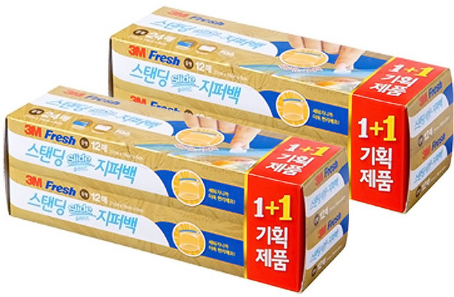 [3M]스탠딩 슬라이드 지퍼백(중) 12+12매, 중(M), 2개, 24개입
