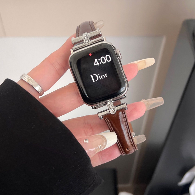 애플워치 호환 슬림 여성 보석 가죽 스트랩, 초코, 1개