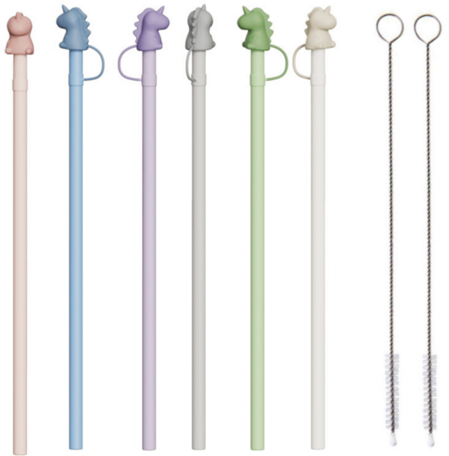 맬슨 실리콘 빨대 6p 스탠리 텀블러 호환 + 빨대마개 일체형 + 세척솔 세트, 1세트, 6개입