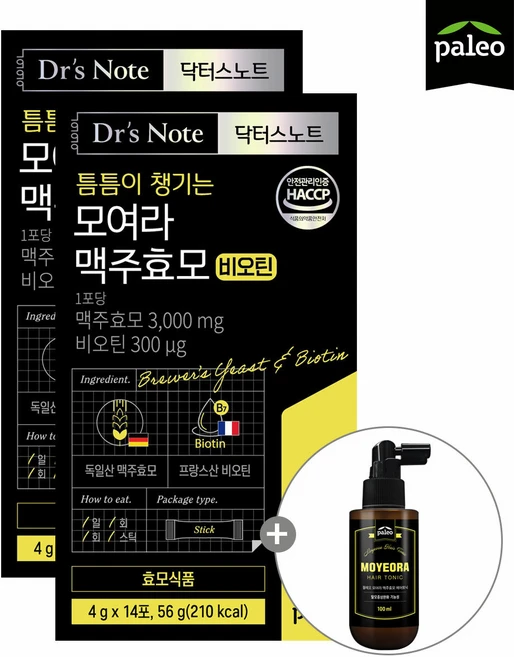 [M] 팔레오 맥주효모 비오틴 2박스 + 탈모기능성 헤어토닉 1병, 56g - 쿠팡