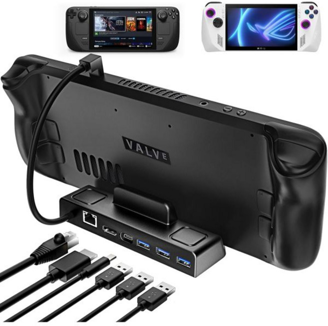Steam Deck 및 ROG Ally용 ANNAPRO 도킹 스테이션 6 in 1 Dock Ally HDMI 2.0 4K 60Hz 기가비트 이더넷 3 x USB A 3.0 PD