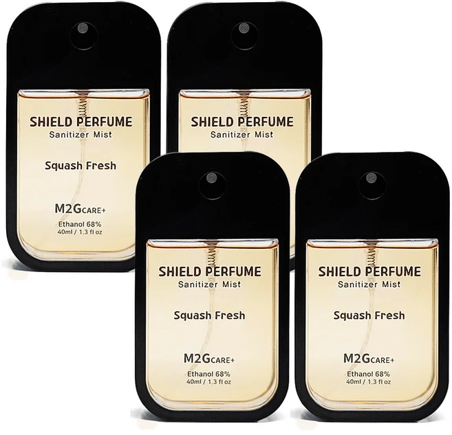 M2G CARE+ 휴대용 손소독제 뿌리는 미니 향수 보습 쉴드퍼퓸 스콰시프레쉬, 4개, 40ml - 쿠팡