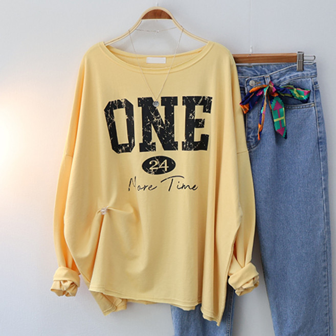 스카이코코 긴팔 티셔츠 원 데끼 입술넥 박스 롱티