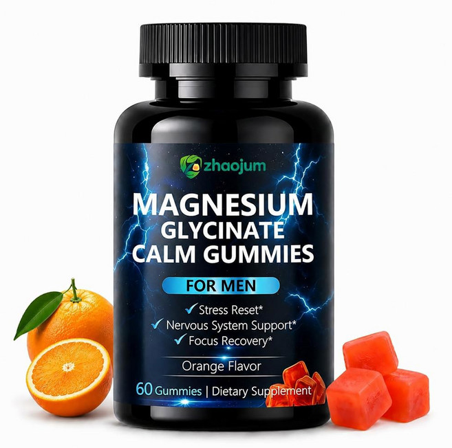 자오줌 남성용 마그네슘 글리시네이트 구미 1회 제공량당 200mg 60정 | 근육 수면 및 스트레스, Orange, 60 Count (Pack of 2)
