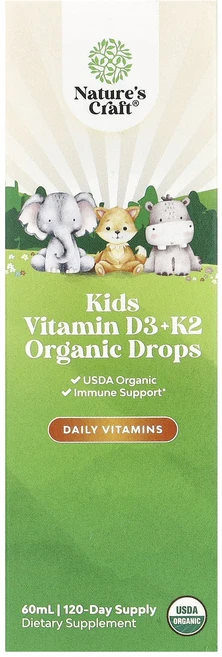 Nature's Craft 어린이용 비타민D3 + K2 유기농 드롭스 60ml, NaturesCraft어린이용비타민D3K2유기농드롭스6, 1개 - 쿠팡