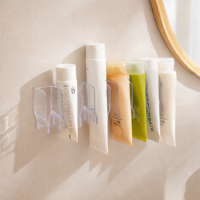 무타공 치약 세안제 벽부착 튜브 수납홀더, 투명, 2개