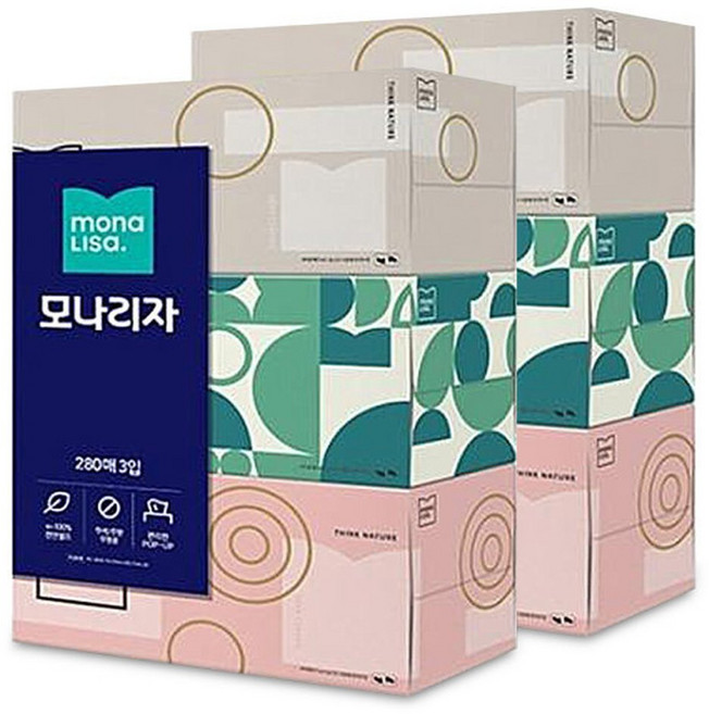 모나리자 각티슈 280매 x 6개 미용 화장지 휴지 곽 티슈 천연펄프 대용량, 1개, 1680매
