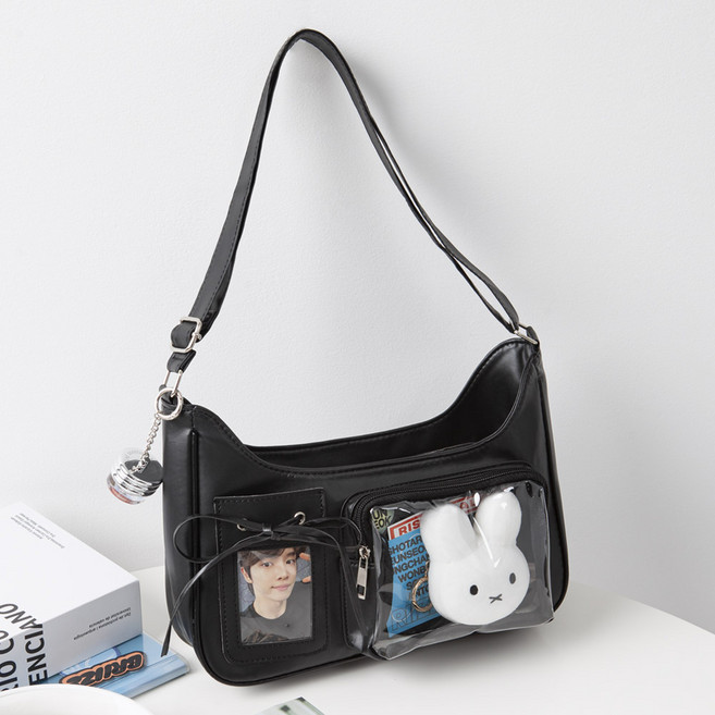 엔도르시 여성용 투명 PVC 리본 덕질 크로스 숄더백 EBA379