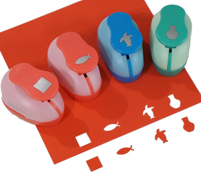 두키트 모양펀치, 중형, 네모+물고기+꽃병+펭귄, 4개