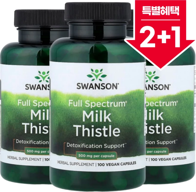 스완슨 Full Spectrum 밀크시슬 실리마린 500mg 비건 캡슐 100정 2+1, 3개, 100회분 - 쿠팡