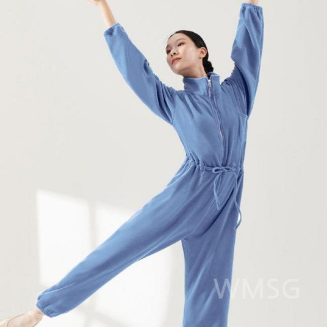 WMSG 겨울 워머 플리스 발레점프수트 성인 발레복 무용복 웜업 후리스 운동복 댄스 우주복, L, 스카이