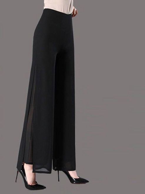 페이준 라틴라인 댄스팬츠 이중 쉬폰 와이드 팬츠 허리밴딩 드레이프 와이드 바지 슬랙스 트임 팬츠 사교 모던댄스 바지 WK257