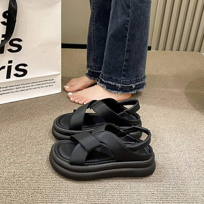 ANYOU 여성 여름 샌들 통굽 슈즈 샌들 푹신한 슬리퍼 가죽 밴딩 발편한 단화